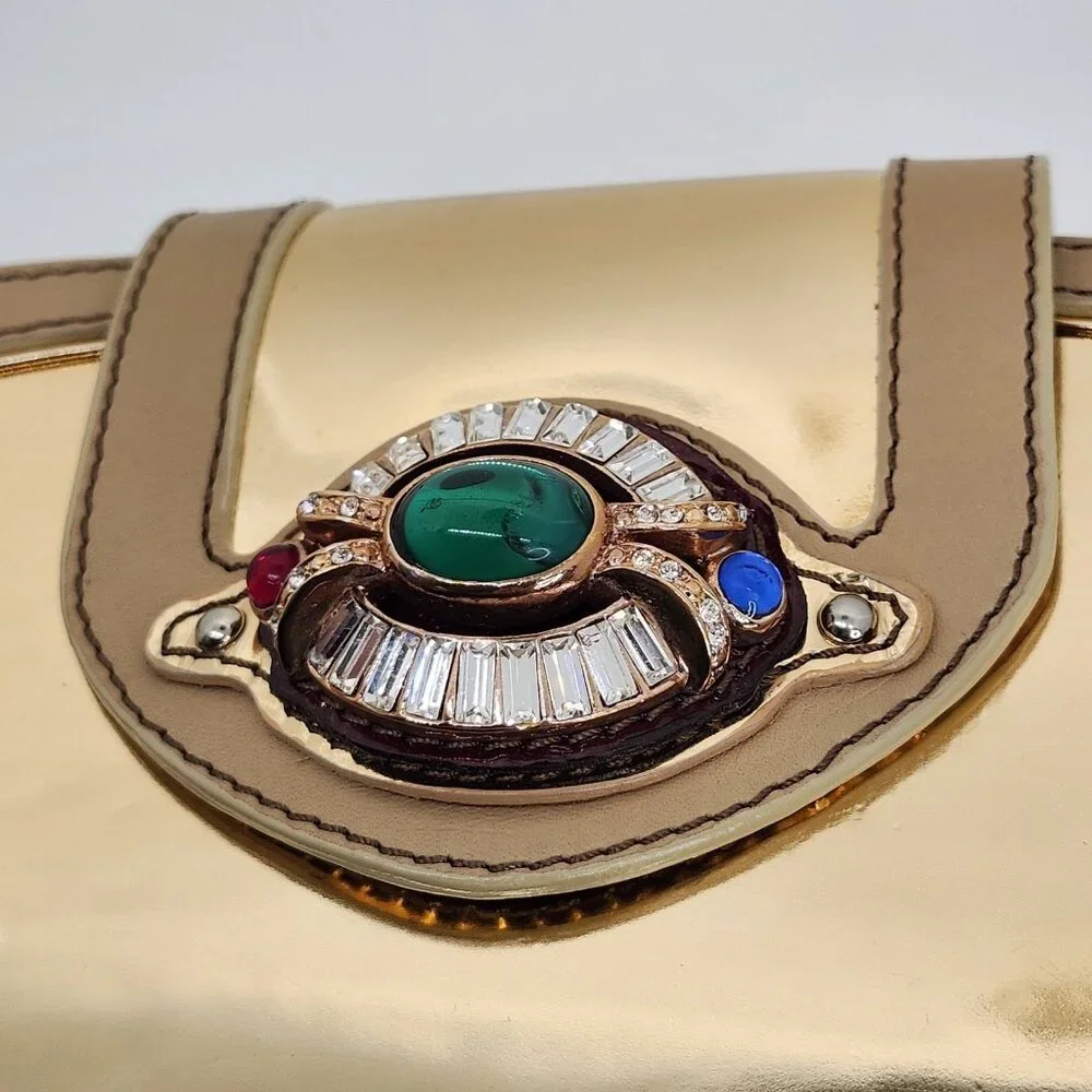 💥WOW! Giuseppe Zanotti Rose Gold Jeweled Leather Clutch - Pure Iconic Glam Y2K - Picture 6 of 13